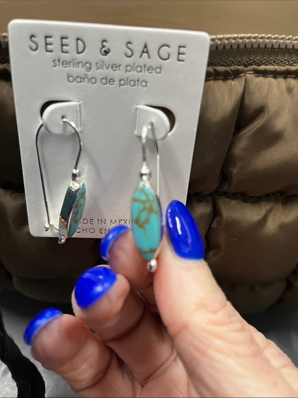 New Seed & Sage Sterling Silver Plated Turquoise Drop Earrings - Picture 2 of 6